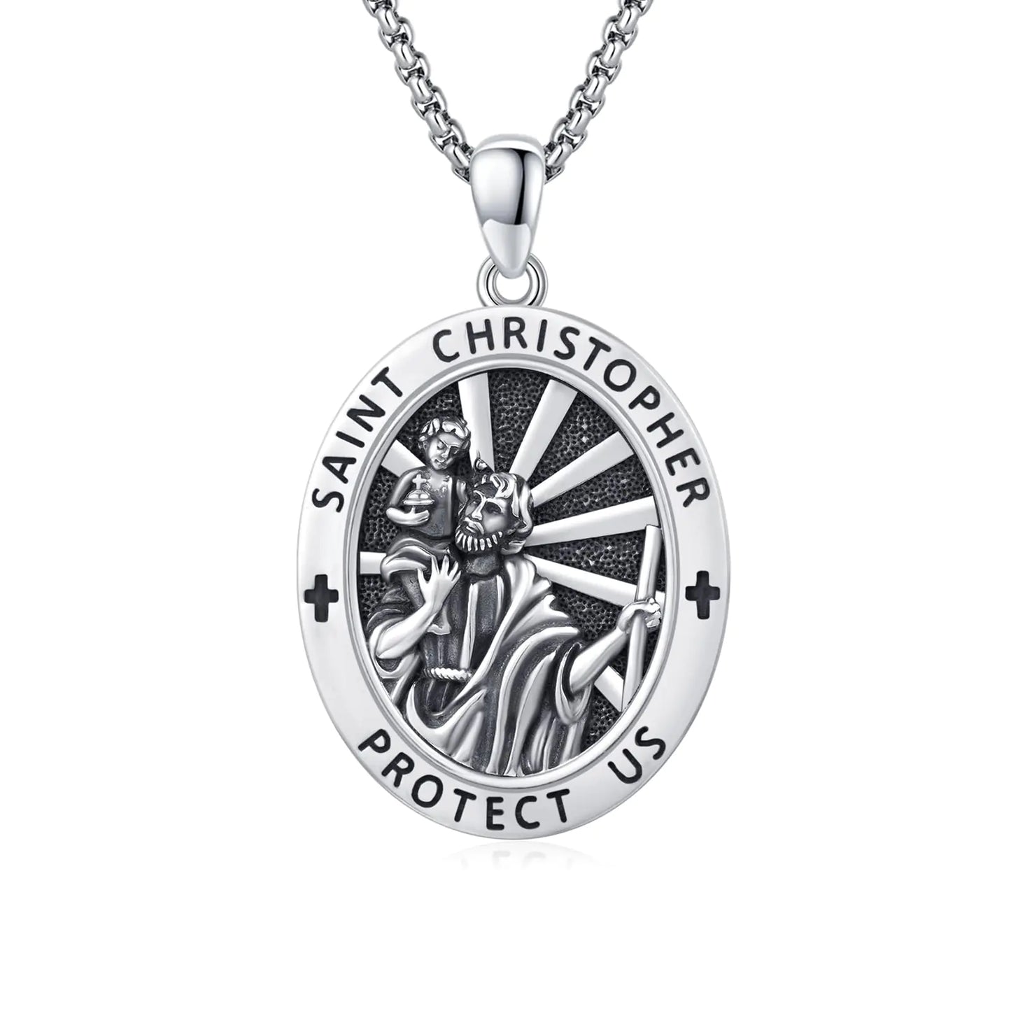 XIXLES St Christopher Necklace Sterling Silver Saint Christopher Necklace for Men Women Saint Christopher Medal Pendant Necklaces St Christopher Amulet Protection Jewelry Gifts
