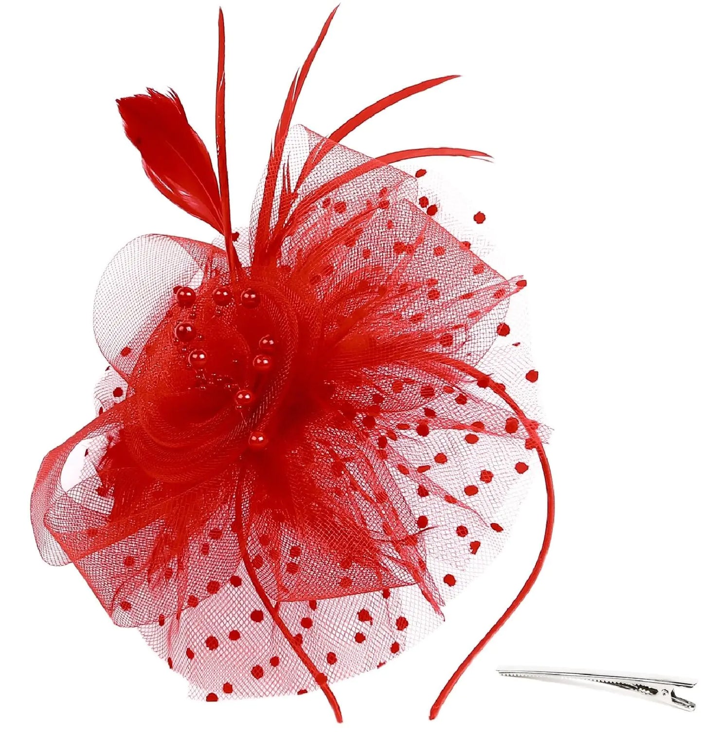 Fascinators Hats for Women Tea Party Headband Kentucky Derby Hats Fascinator Headpiece Red