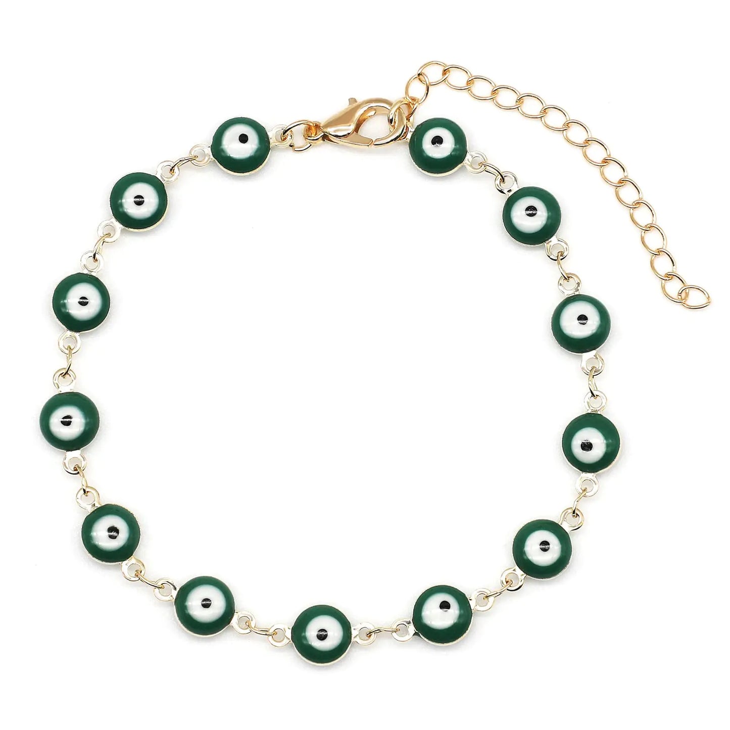 Jasimkiss Evil Eye Bracelet for Women Men Gold Plated Stainless Steel Handmade Adjustable Amulet Evil Eye Jewelry for Family (Green)
