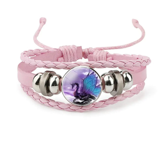LUXUBABY Blue Wing Dragon Bracelet Dragon Friendship Bracelet Gift Beaded Hand Woven Leather Bracelet Dragon Jewelry Gift