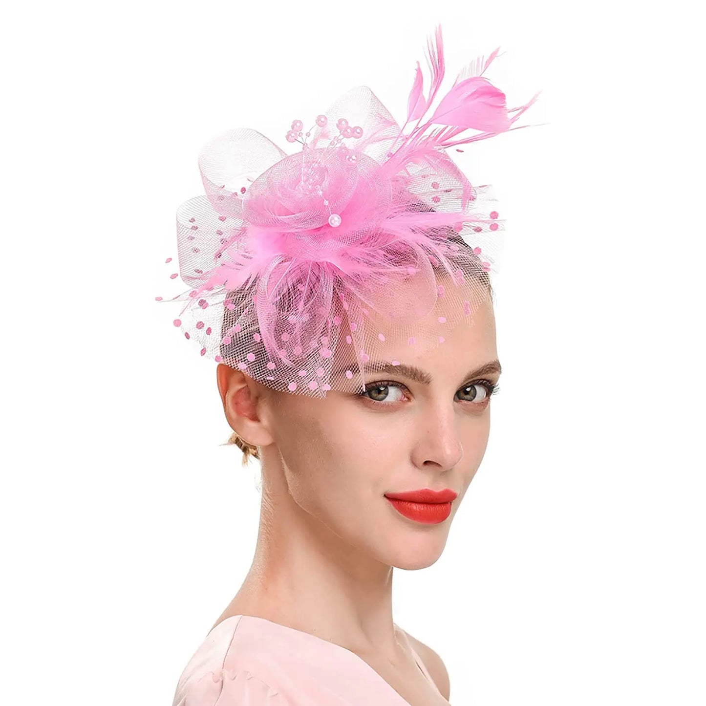 Fascinators for Women Girls Tea Party Hats Kentucky Derby Hats Derby Hat Fascinator Flower Ribbons Mesh Feathers Headwear Pink