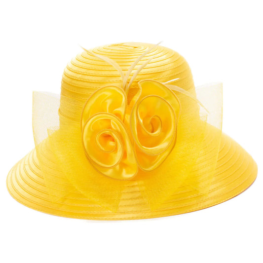 Lawliet Women Satin CRIN Wedding Occasion Wide Brim Sun Hat A433(Yellow)